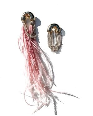 Babaloo Feather Chain Mismatch Earrings - Pink