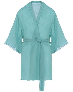SAETA Paris Silk Kimono Robe - Blue