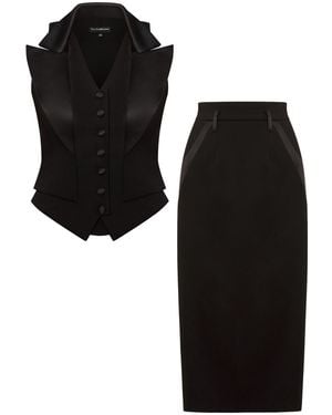 Tia Dorraine Single-Breasted Waistcoat & Skirt Set - Black