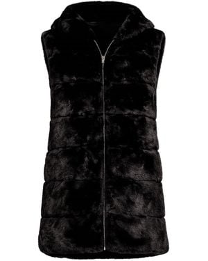 Tantra Spain Sl Fur Vest With Hood & Zipper Closure - Black