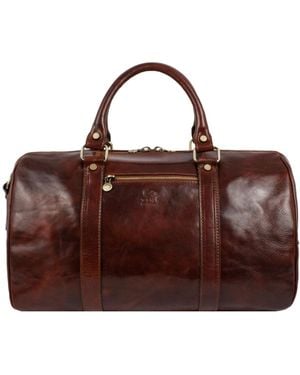 Time Resistance Small Leather Overnight Bag, Duffel Bag - Brown