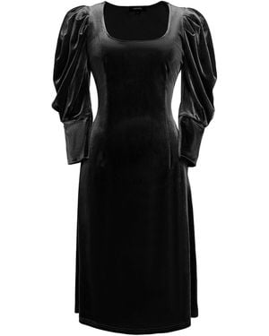 Smart and Joy Puffy Sleeves Velvet Dress - Black