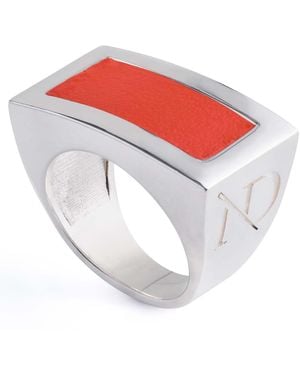 N'damus London Hatton Sterling Leather Ring - Red