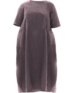 Haris Cotton Midi Curve Linen Dress With Tab Sleeve And Front Pockets Dove - Purple
