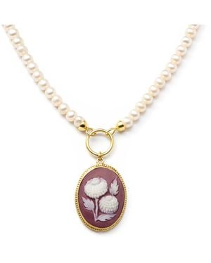 Vintouch Italy Pompon Flower Cameo Necklace - Metallic