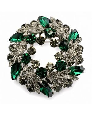 Angel Barocco Vintage Crystal Leaf Wreath Brooch – Two Colours - Green