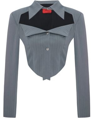 Pcfg Woven Striped Shirt With Metal Button - Gray