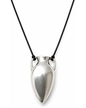 Pearl Code Handcrafted Amphora Pendant On Cord Necklace - Metallic