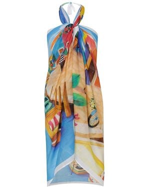 DHARA SHETH DUBAI Mediterranean Escape Resort Halter-Style Cotton Sarong - Blue