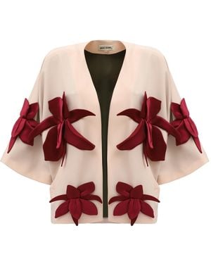 Julia Allert Neutrals Silk-Lined Wrap Jacket With Dropped Sleeves Peach Nude - Red
