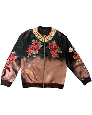 Quillattire Rose Ombre Flower Embroidered Jacket - Black