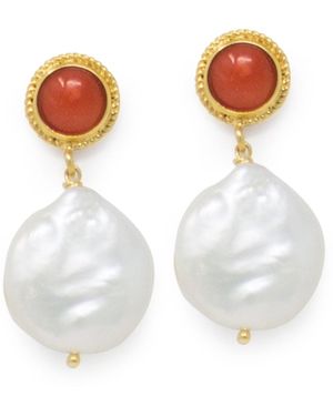 Vintouch Italy Coral & Keshi Pearl Earrings - Red