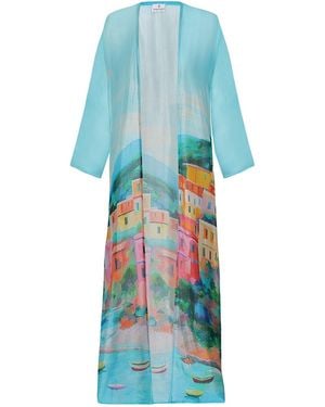 DHARA SHETH DUBAI La Dolce Riviera Mediterranean Long Kimono Dress - Blue
