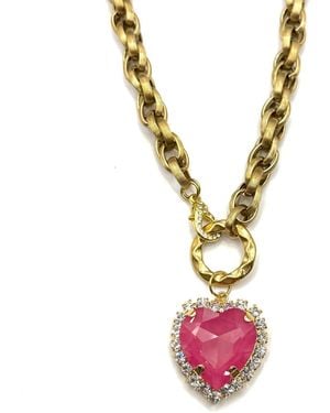 Achala Handcrafted Rose Heart Crystal Pendant Necklace - Metallic
