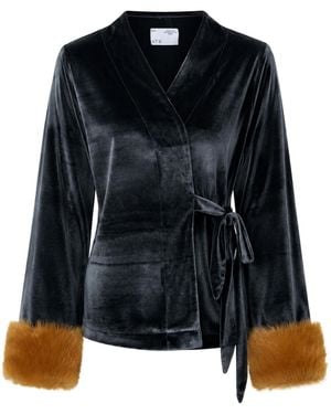Ats the Label Aurielle Velvet Fur Cuff Top - Black