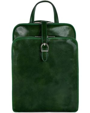Time Resistance Convertible Leather Backpack Shoulder Bag - Green