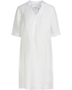 Haris Cotton Linen Dress With Notched Neckline - White