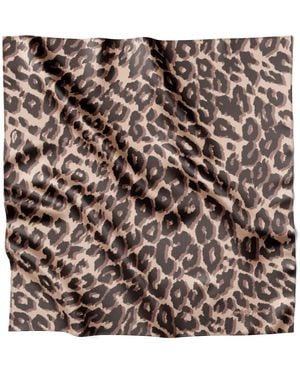 Lamberty Munich Neutrals Smooth Cheetah Italian Mulberry Silk Scarf Dark - Brown