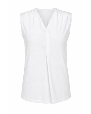 Conquista Refined Split-Neck Sleeveless Top - White