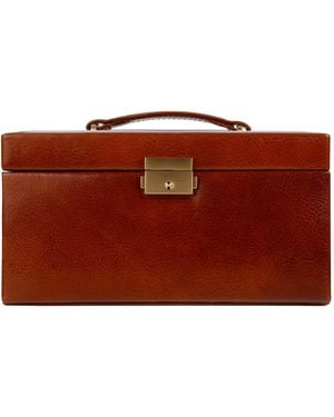 Time Resistance Cognac Leather Jewellery Box For - Red