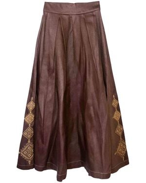 L2R THE LABEL Embellished Emberloom Denim Maxi Skirt - Brown