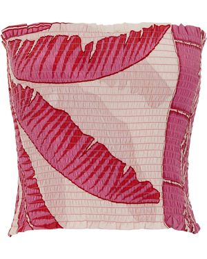 Pinkhouse Mustique Silk Ruffle Bandeau Top: Banana Tree - Pink