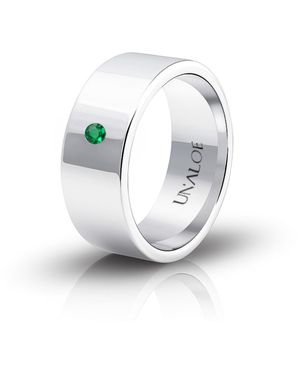 Unaloe Sterling Wide Band Ring With Emerald – Modern Minimal Jewelry Ring - White