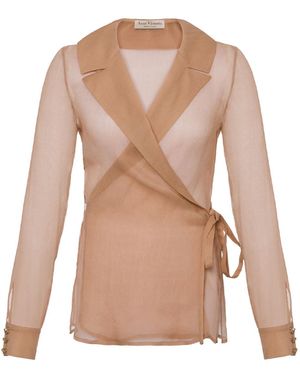 Anse Victorin Neutrals Eva Silk Chiffon Blouse - Natural