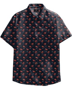 Vustra Flamingo Print Short-Sleeve Button-Down Shirt - Blue