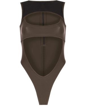 No'design Thick Strap Cut-Out Khaki Bodysuit - Green