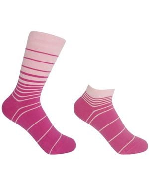 Peper Harow - Made in England Retro Stripe Luxury Crew & Trainer Socks Bundle - Pink