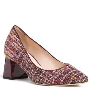 Beautiisoles by Robyn Shreiber Made in Italy Corina Burgundy Leather Block Heel Pump With Linen For Day & Night Wear - Red