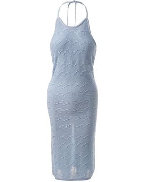 Fully Fashioning Cassie Jacquard Knit Halter Dress - Blue