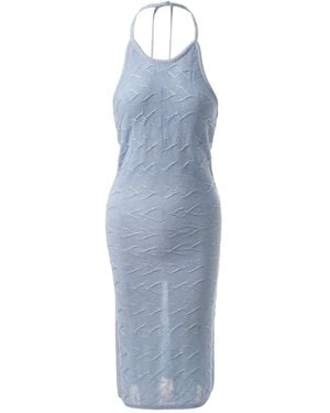 Fully Fashioning Cassie Jacquard Knit Halter Dress - Blue