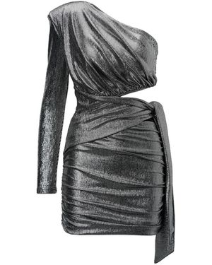BLUZAT Metallic Mini Dress With Scarf - Gray