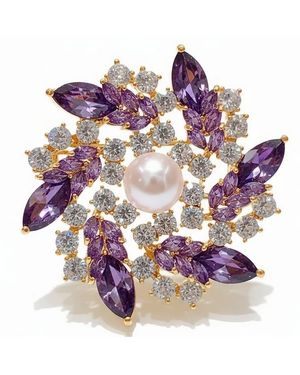 Angel Barocco Royal Amethyst & Freshwater Pearl Floral Brooch - Purple