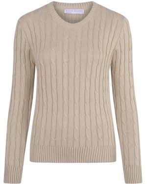 Paul James Knitwear Cotton Taylor Cable Crew Neck Jumper - Natural