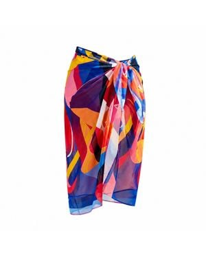 Nuvv Collection Abstract Print Sheer Pareo Sarong - Blue