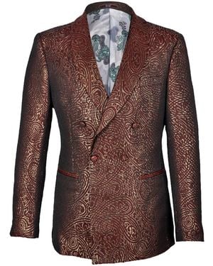 DAVID WEJ Kensington Double Breasted Shawl Lapel Jacquard Blazer - Brown