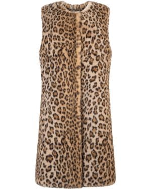 ISSY LONDON Neutrals Lila Sleeveless Coat Vegan Luxe Leopard Faux Fur Neutral - Natural