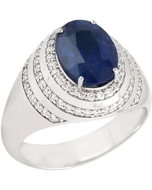 Artisan Oval Cut Sapphire Pave Diamond Cocktail Ring - Blue