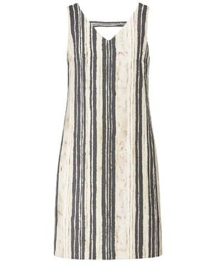 Conquista Neutrals Sleeveless Striped V Neck Dress - White