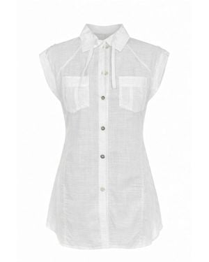 Conquista Sleeveless Button-Front Shirt With Utility Pockets – Modern Tailoring & Effortless Comfort - White