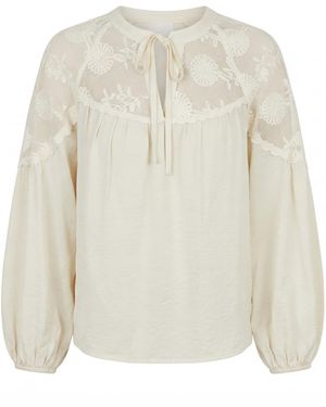 Yumi' Ivory Viscose Lace Relaxed Boho Shirt - White