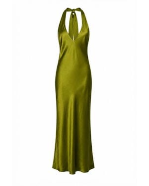 Lily Rou Plunge Neck Maxi Silk Slip Dress - Green