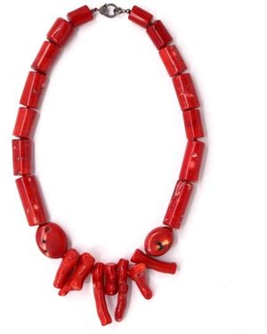 Shar Oke Coral Statement Necklace - Red
