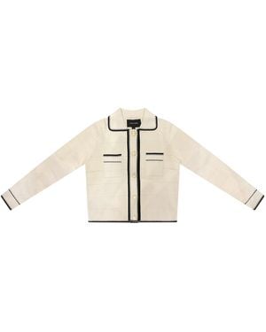 Roch Perel Neutrals Cream Trimline Collar Cardigan - Metallic