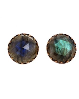 Artisan 18k Rose Gold With Labradorite Gemstone Mini Stud Earrings - Brown
