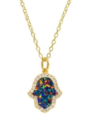 KAMARIA Opal Hamsa Hand Necklace - Black