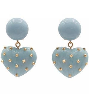 Michael Nash Jewelry Lavinia Aqua Resin Studded Heart Drop Earrings - Blue